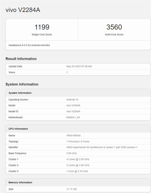 vivo S17 Pro ֙CF(xin) Geekbench ܷ־W(wng)վ(lin)l(f)^ 8200 оƬ